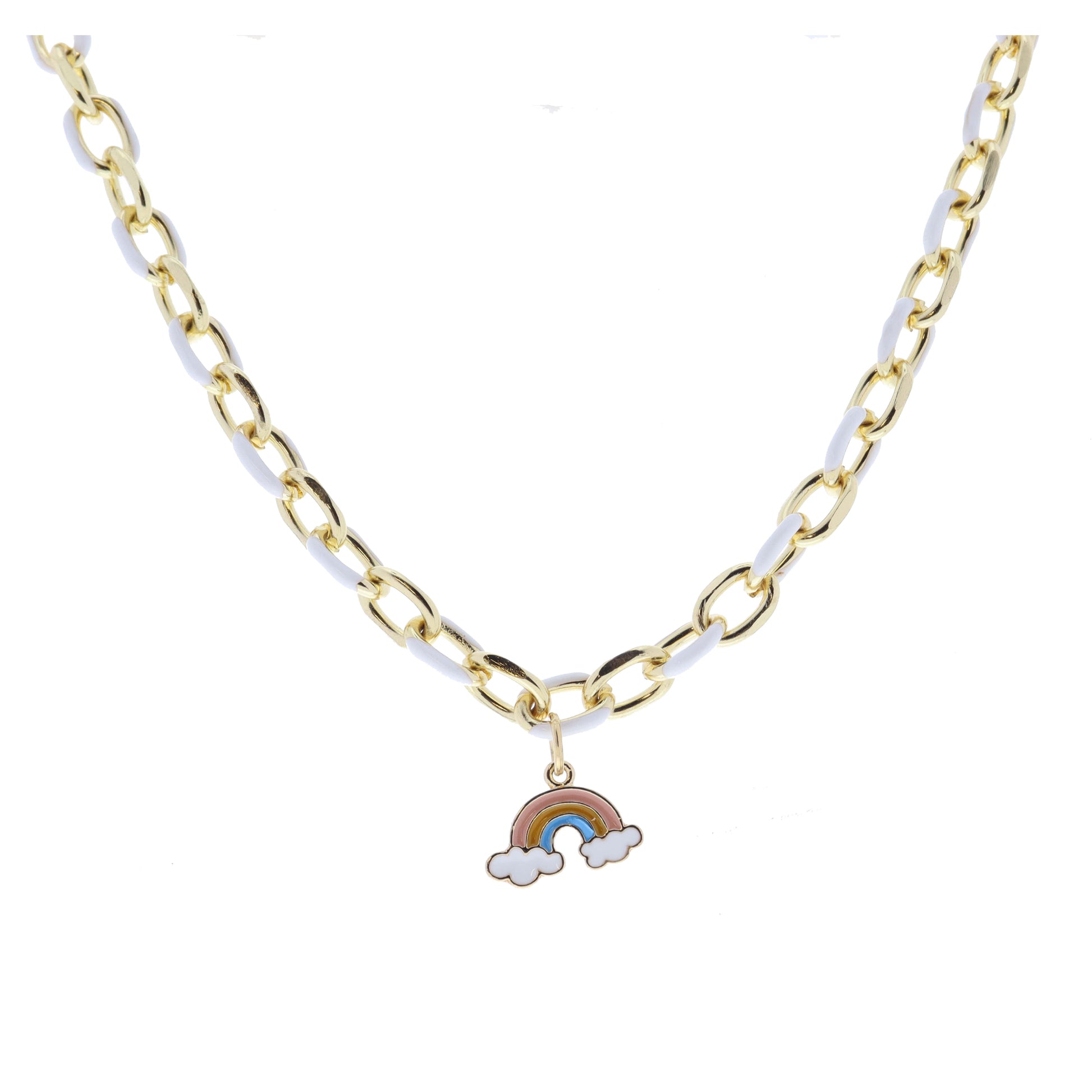 Kids White Enamel Chain and Multi Enamel Rainbow Necklace