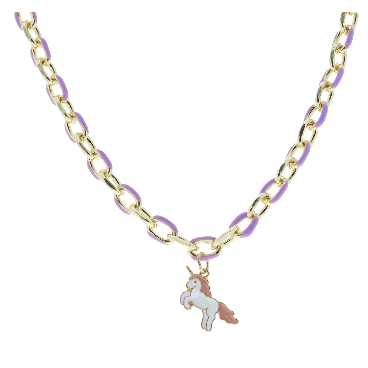 Kids Lavender Enamel Chain and White and Pink Enamel Unicorn Necklace