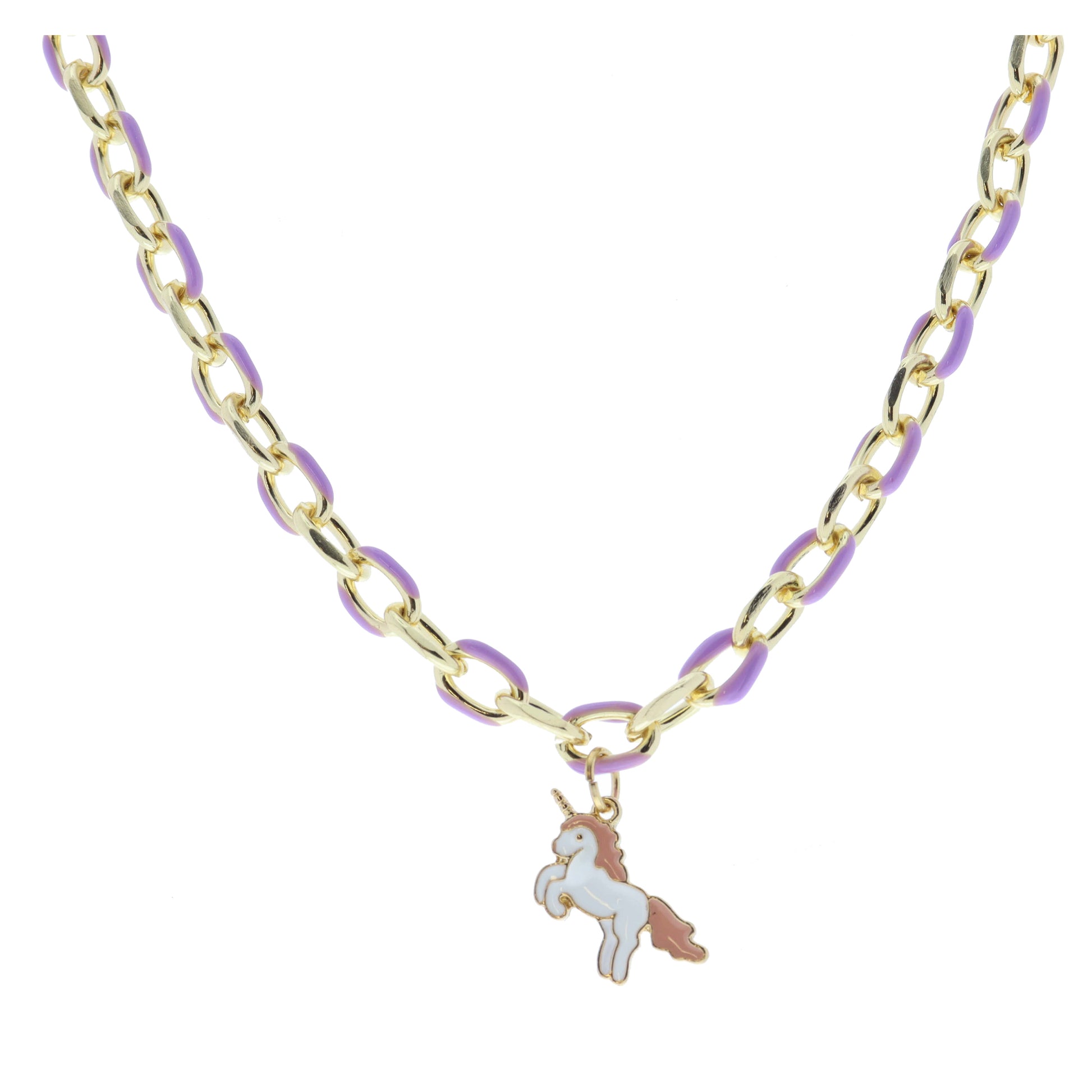 Kids Lavender Enamel Chain and White and Pink Enamel Unicorn Necklace