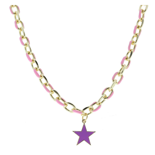 Kids Pink Enamel Chain and Lavender Enamel Star Necklace