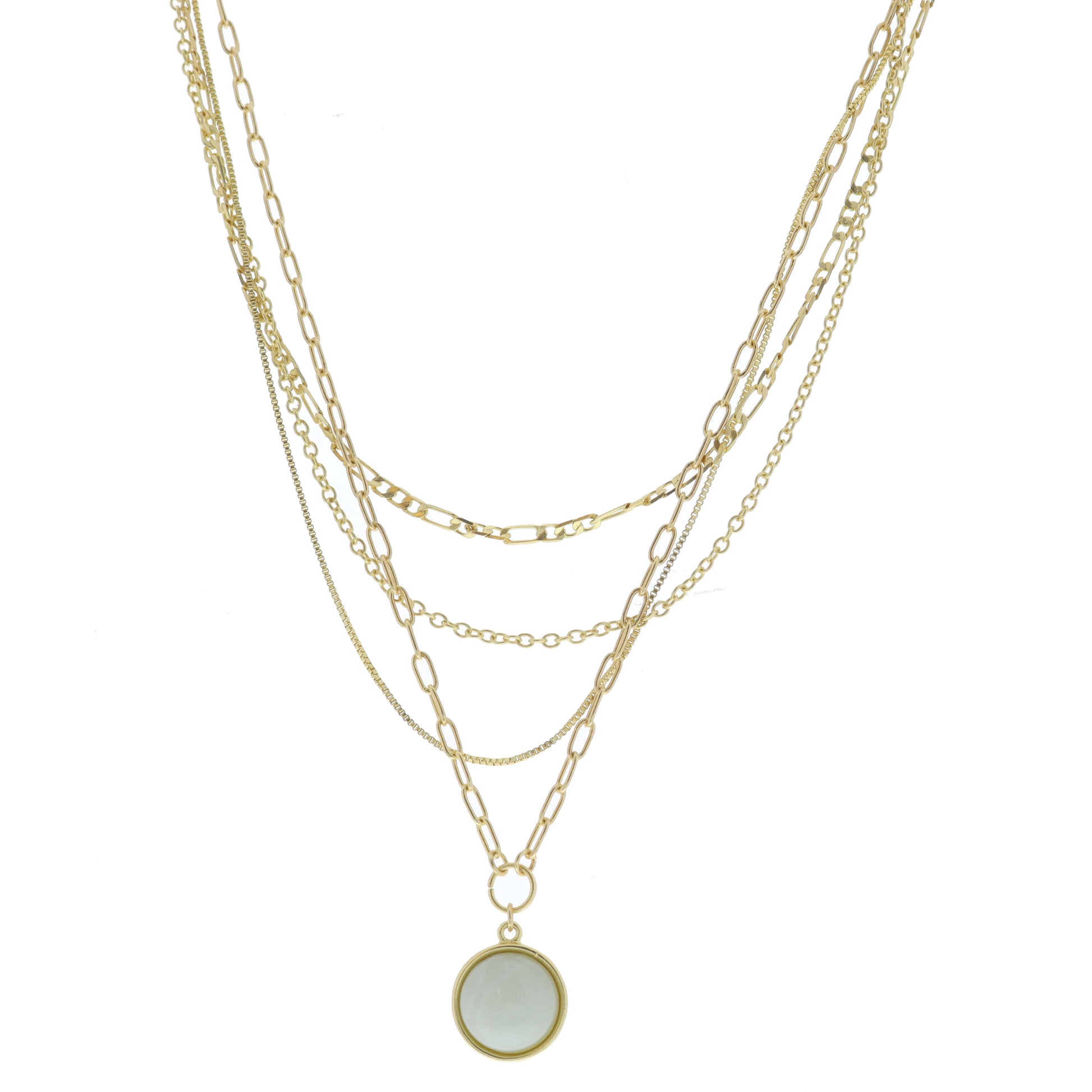 4 Layer Multi Gold Chains with Amazonite Circle Stone Necklace