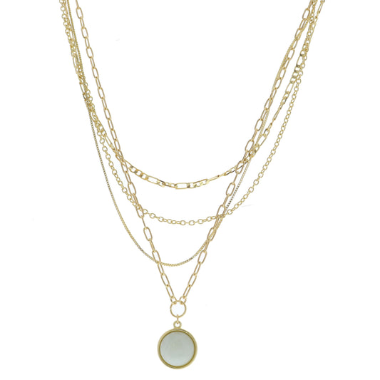 4 Layer Multi Gold Chains with Amazonite Circle Stone Necklace