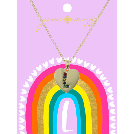 Kids Multi Color Crystal "L" on Gold Heart Necklace