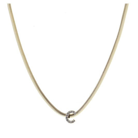 Shiny Gold Snake Chain with Clear Crystal "C" Station Necklace