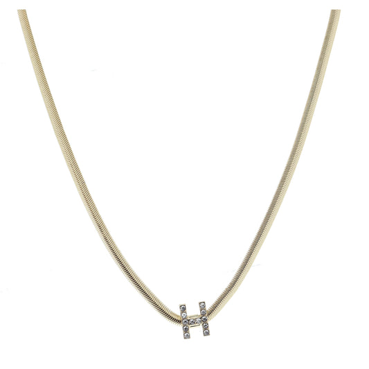 Shiny Gold Snake Chain with Clear Crystal "H" Station Necklace