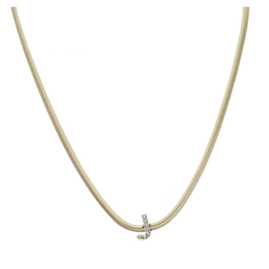 Shiny Gold Snake Chain with Clear Crystal "J" Station Necklace