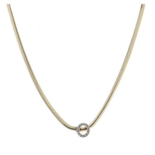 Shiny Gold Snake Chain with Clear Crystal "O" Station Necklace