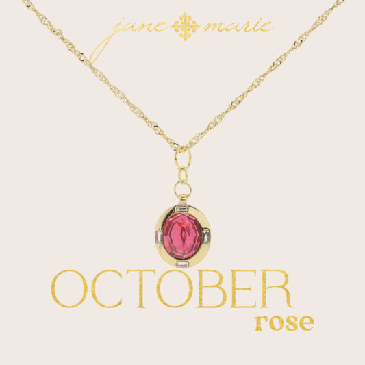 Oval Rose Crystal in Gold Setting with Clear Crystal Accents Necklace
