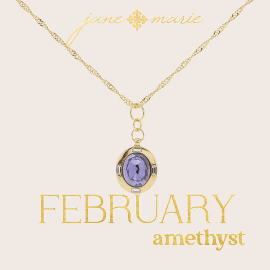 Oval Amethyst Crystal in Gold Setting with Clear Crystal Accents Necklace