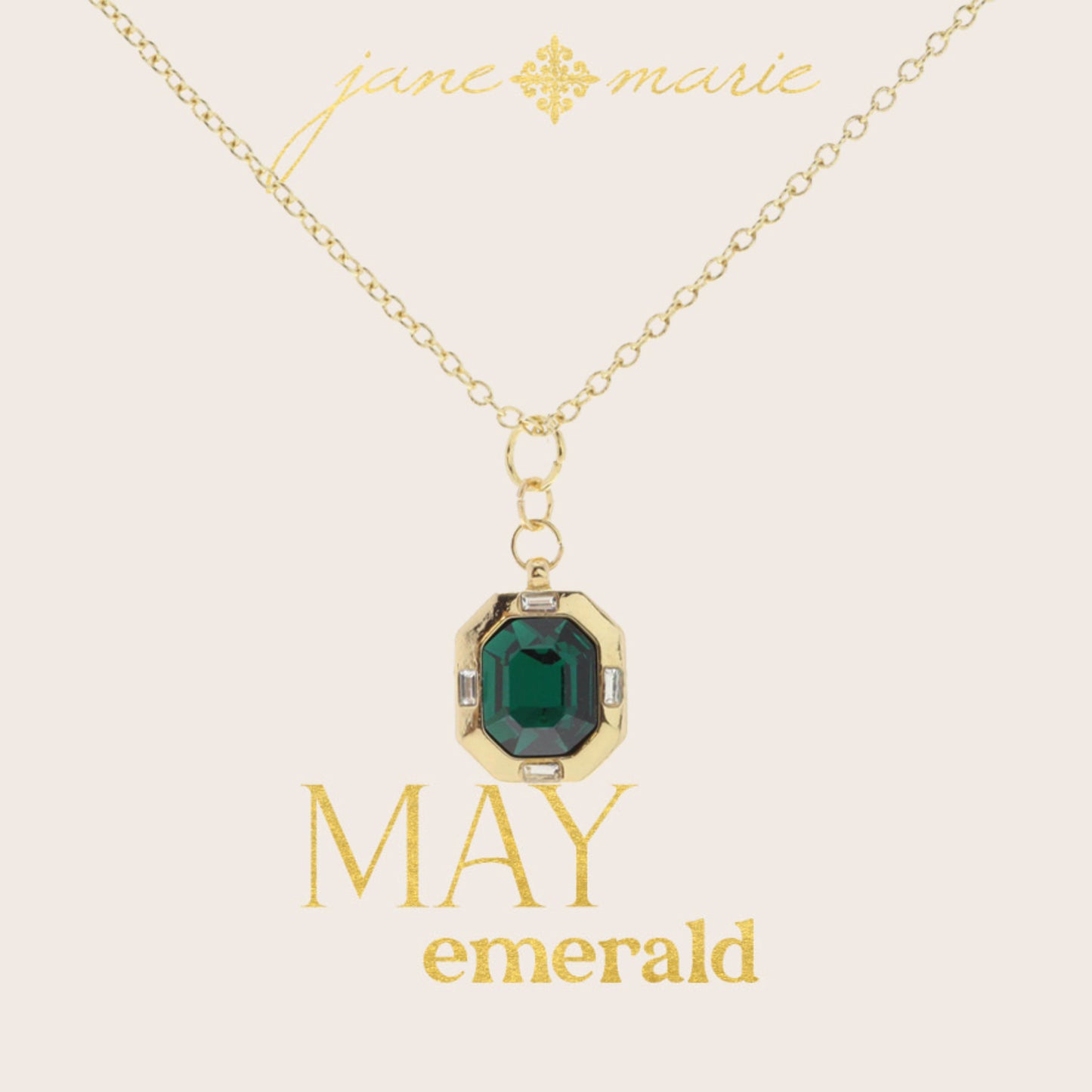 Emerald Green Crystal in Gold Setting with Clear Crystal Accents Necklace