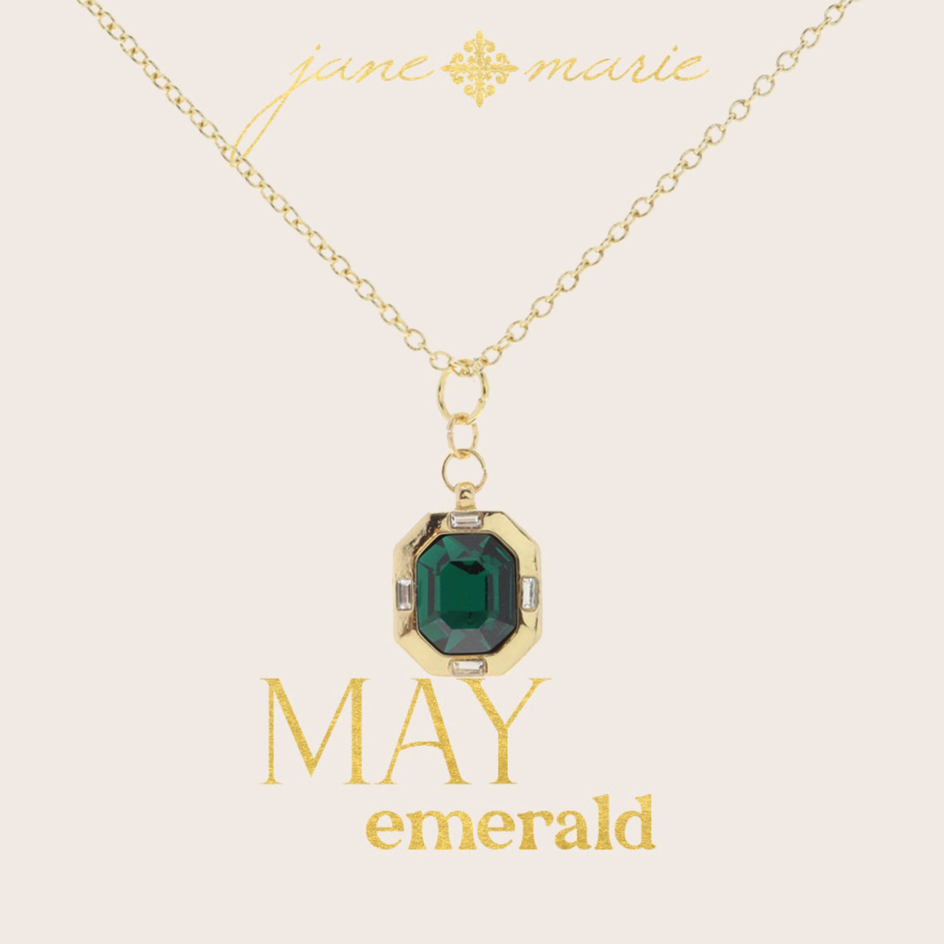 Emerald Green Crystal in Gold Setting with Clear Crystal Accents Necklace