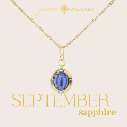 Oval Sapphire Crystal in Gold Setting with Clear Crystal Accents Necklace