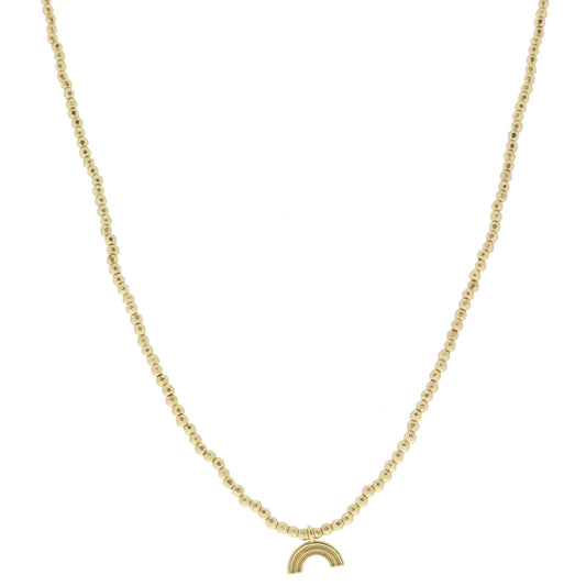 Matte Gold Faceted Beaded and Gold Rainbow Arch Necklace