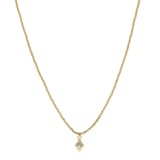 Matte Gold Ball Beaded and Gold Diamond with Center Crystal Necklace