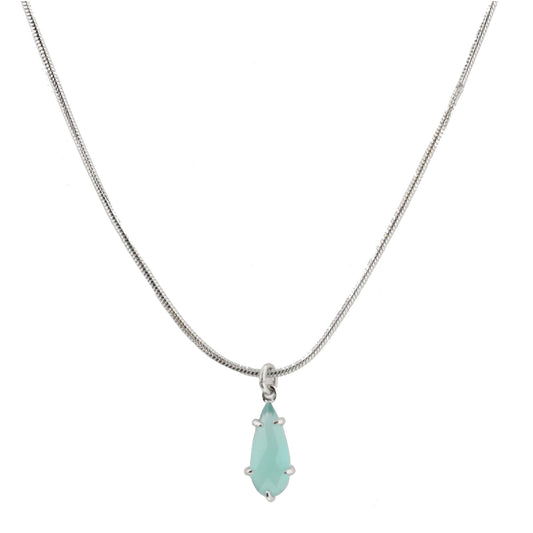 Silver Petite Snake Chain with Mint Crystal Teardrop Necklace