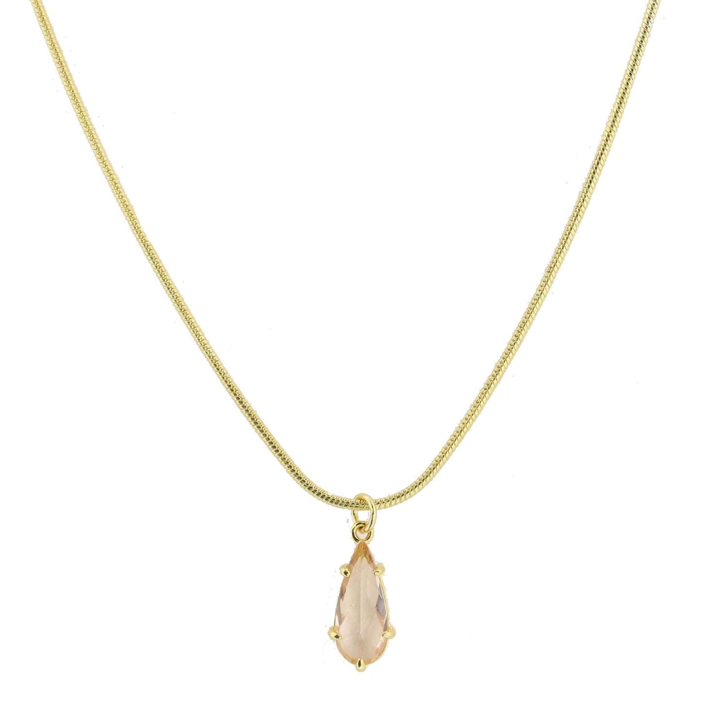 Gold Petite Snake Chain with Champagne Crystal Teardrop Necklace