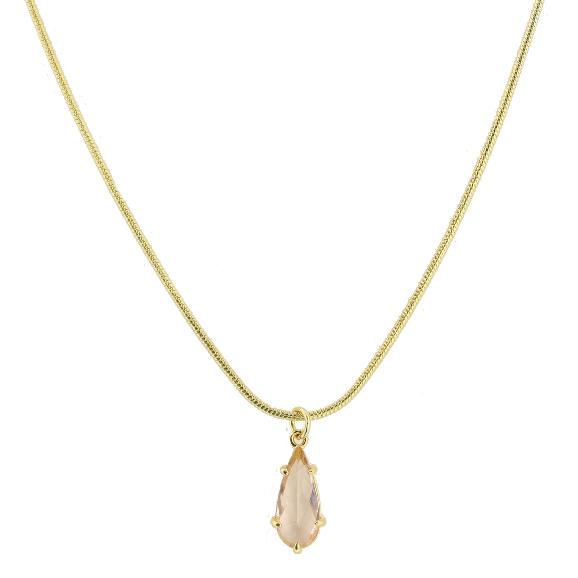 Gold Petite Snake Chain with Champagne Crystal Teardrop Necklace