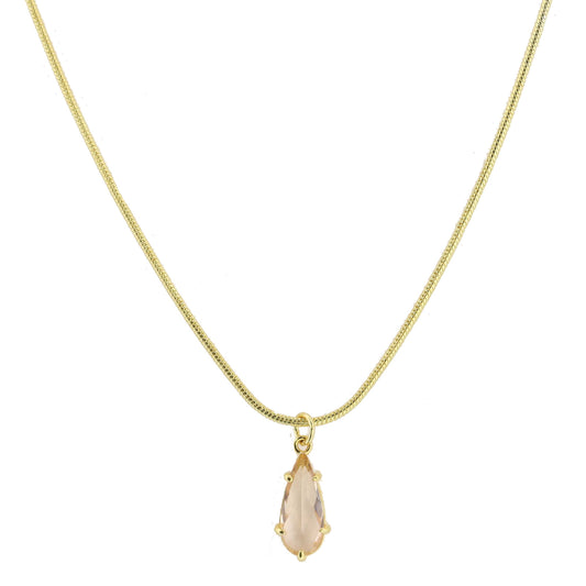 Gold Petite Snake Chain with Champagne Crystal Teardrop Necklace
