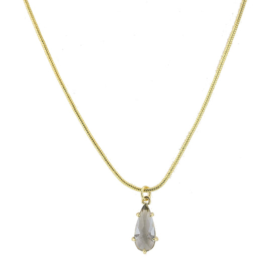 Gold Petite Snake Chain with Smokey Crystal Teardrop Necklace
