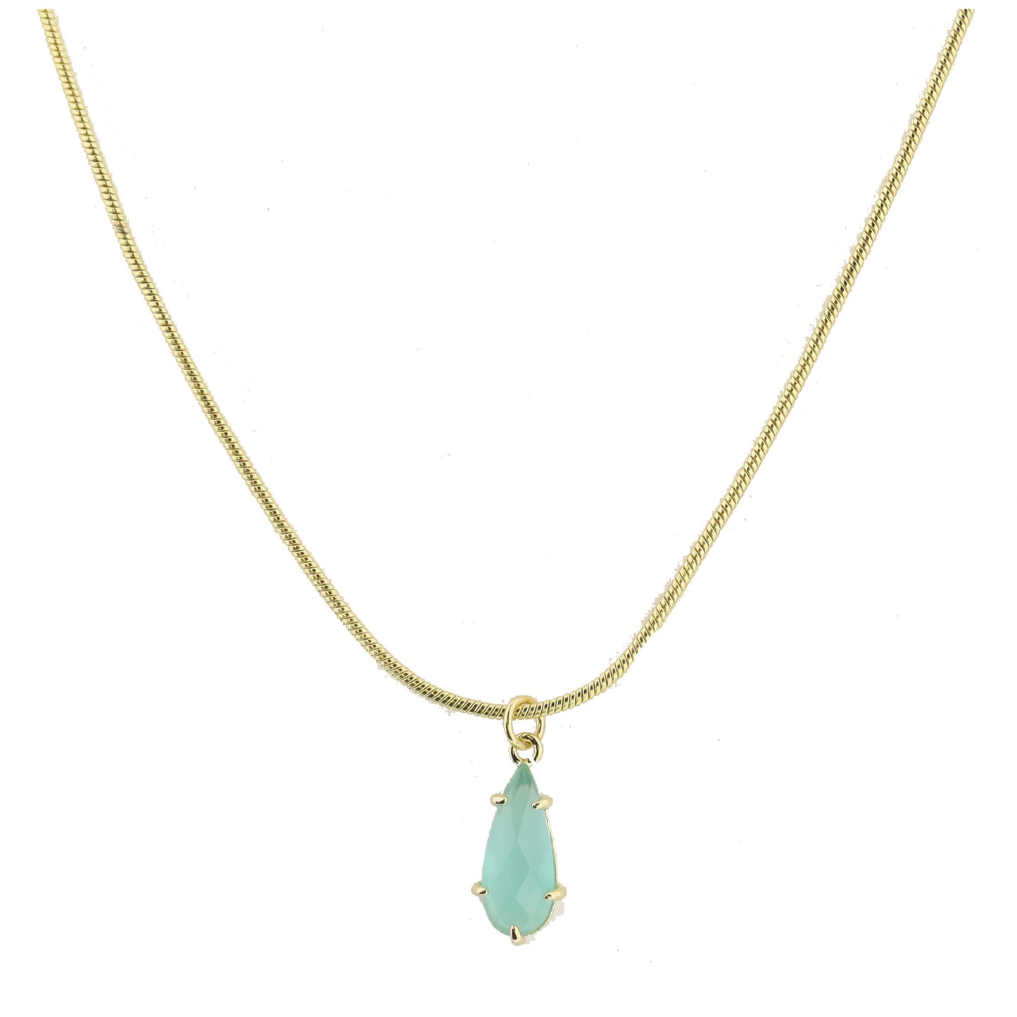 Gold Petite Snake Chain with Mint Crystal Teardrop Necklace