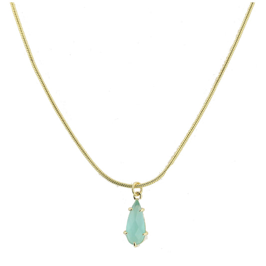 Gold Petite Snake Chain with Mint Crystal Teardrop Necklace