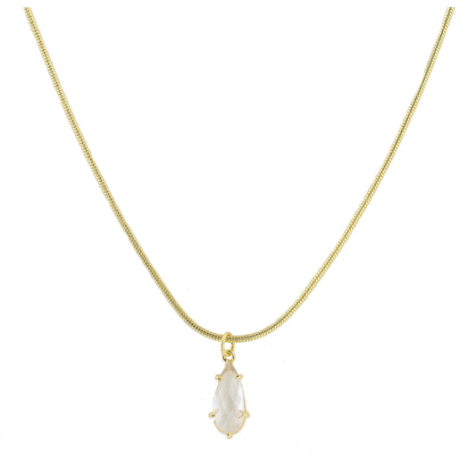 Gold Petite Snake Chain with Clear Crystal Teardrop Necklace