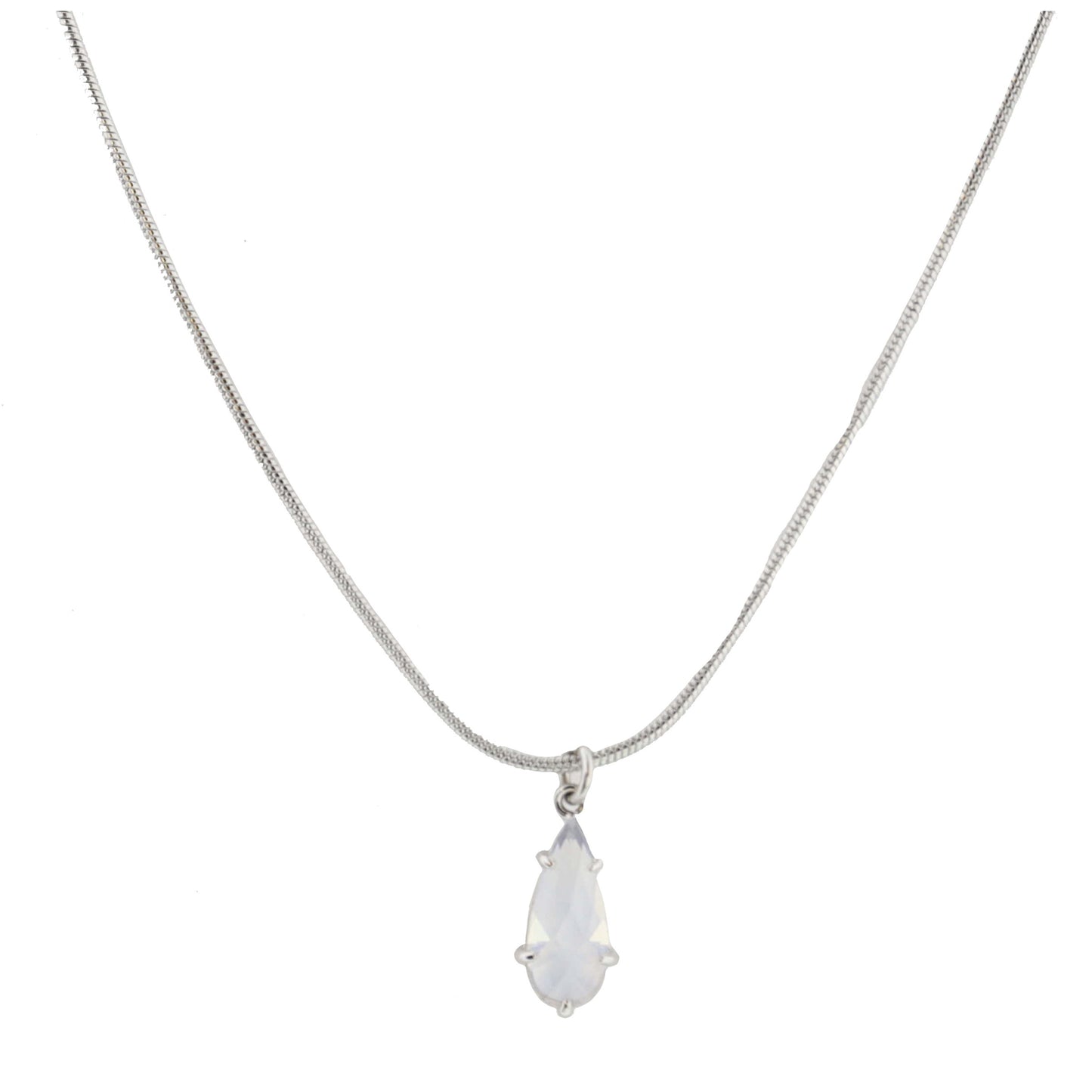 Silver Petite Snake Chain with Moonstone Crystal Teardrop Necklace