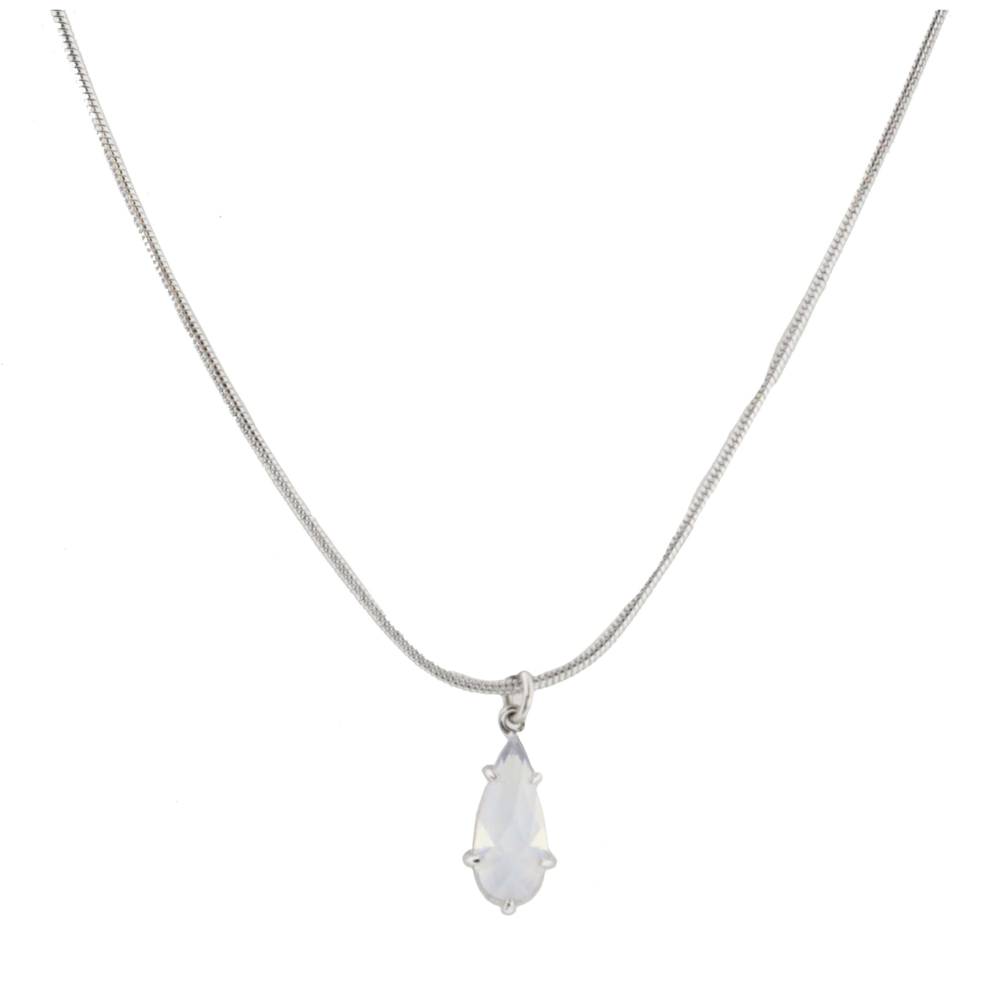 Silver Petite Snake Chain with Moonstone Crystal Teardrop Necklace