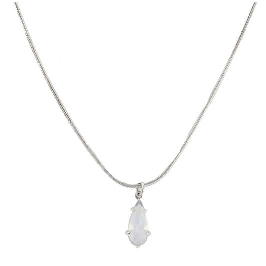 Silver Petite Snake Chain with Moonstone Crystal Teardrop Necklace