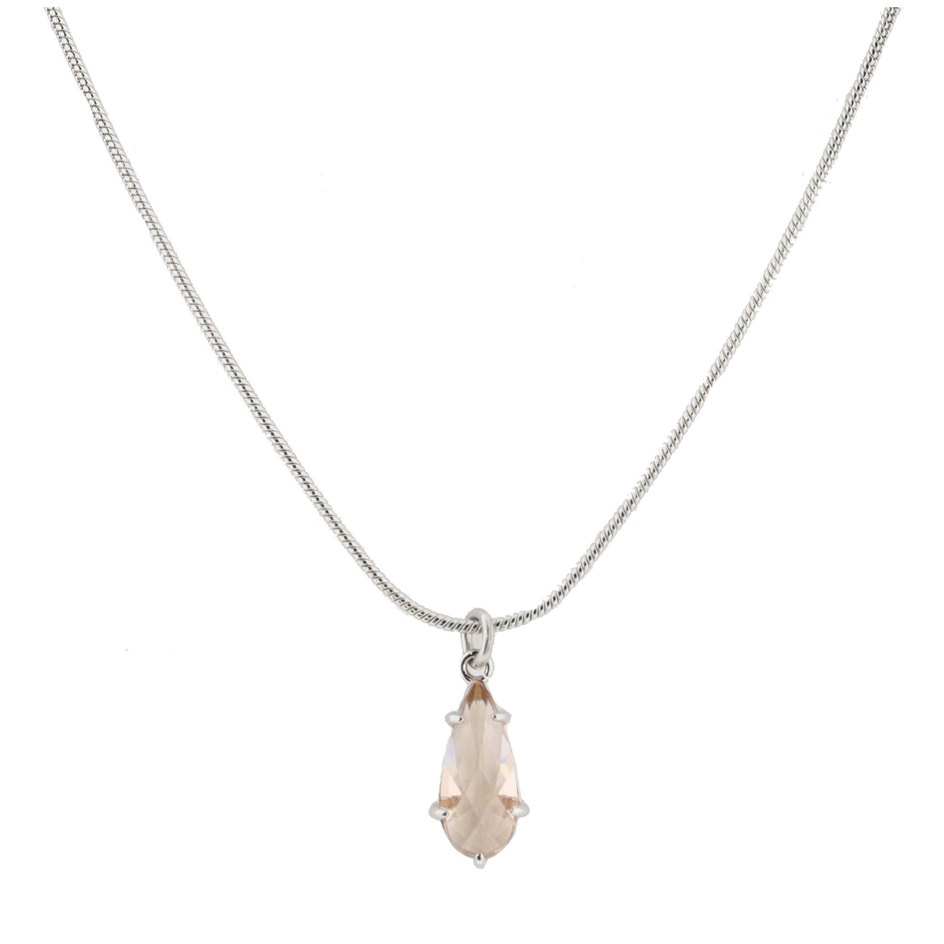 Silver Petite Snake Chain with Champagne Crystal Teardrop Necklace