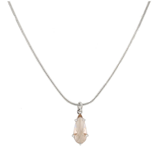 Silver Petite Snake Chain with Champagne Crystal Teardrop Necklace