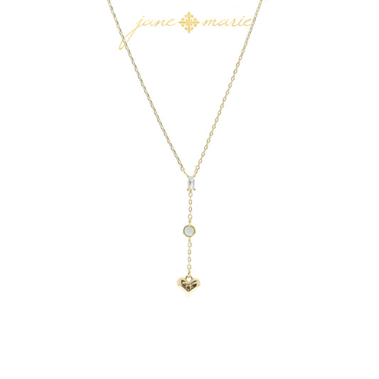 3 Tier Drop with Clear Baguette Crystal, Opal Circle, Gold Heart Necklace
