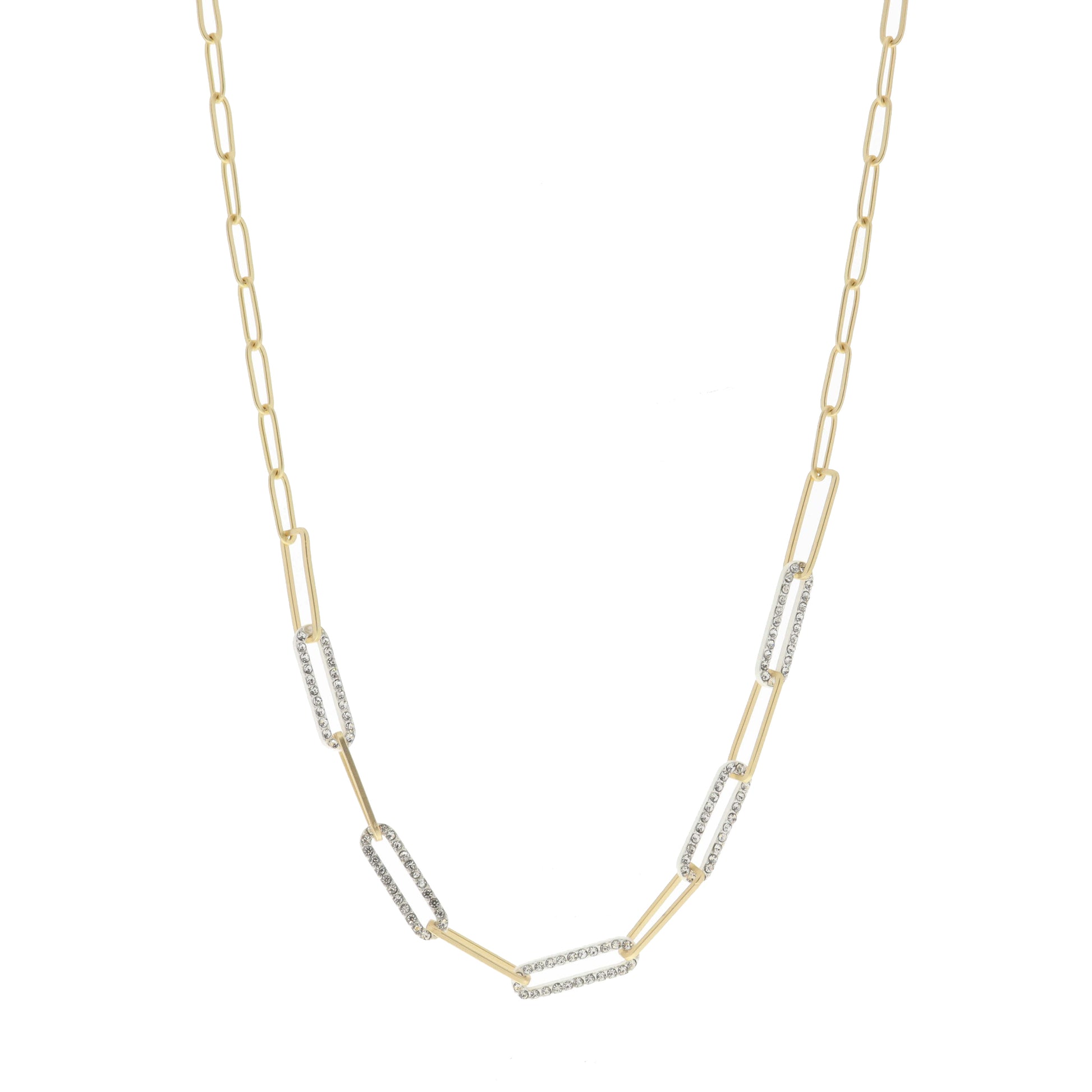 Silver Clear Crystal Paperclip Links Necklace