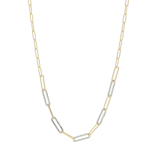 Silver Clear Crystal Paperclip Links Necklace