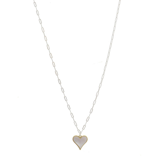 Gold Cased White Shell Heart Necklace