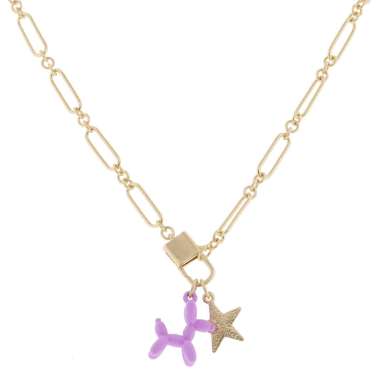Kids 14" Gold Lobster Claw, Lavender Dipped Balloon Dog, Gold Hammered Star Necklace, 3" Ext