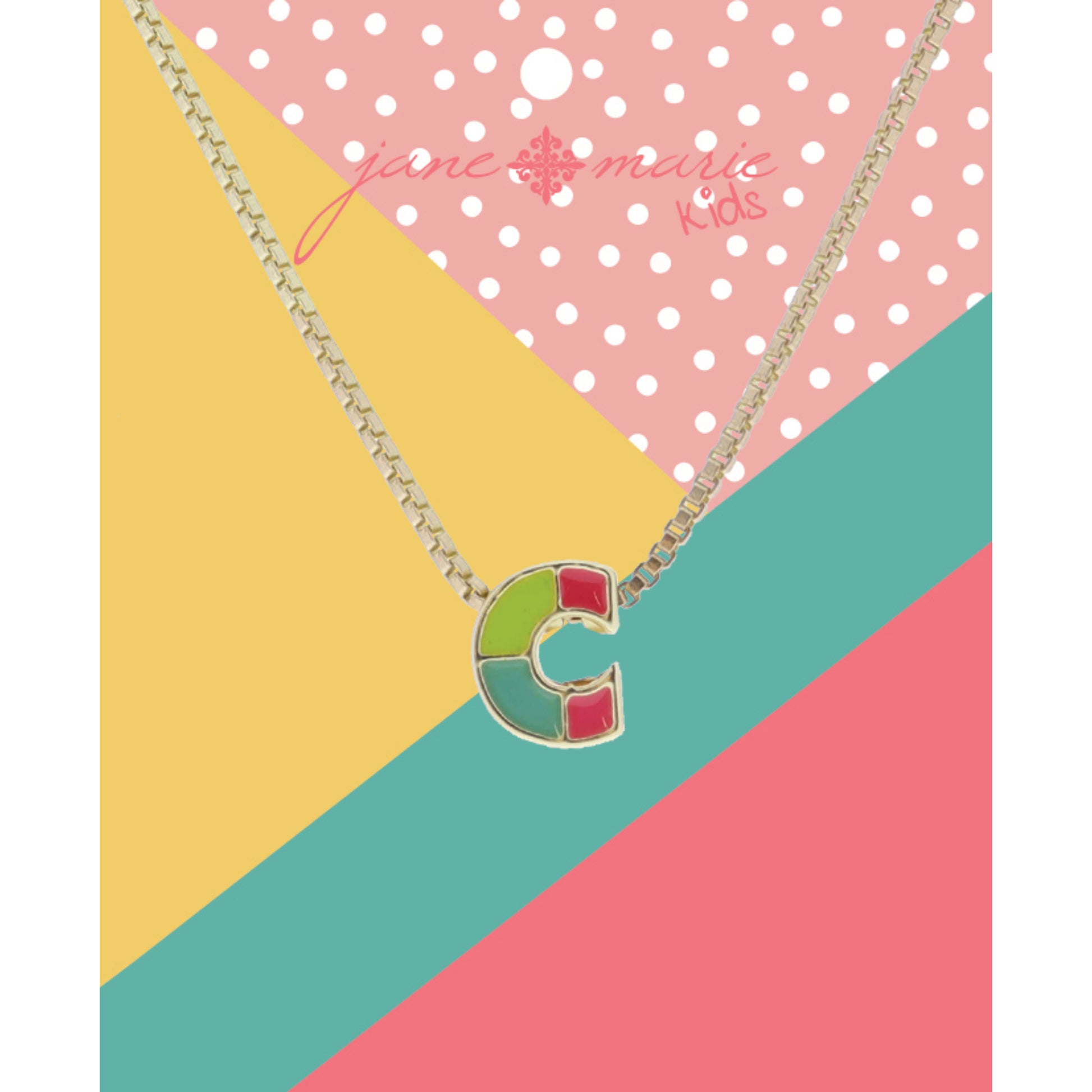 Kids Multi Enamel Colorblock "C" Initial Necklace