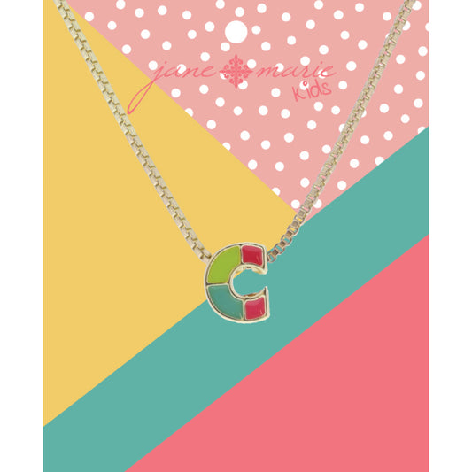 Kids Multi Enamel Colorblock "C" Initial Necklace