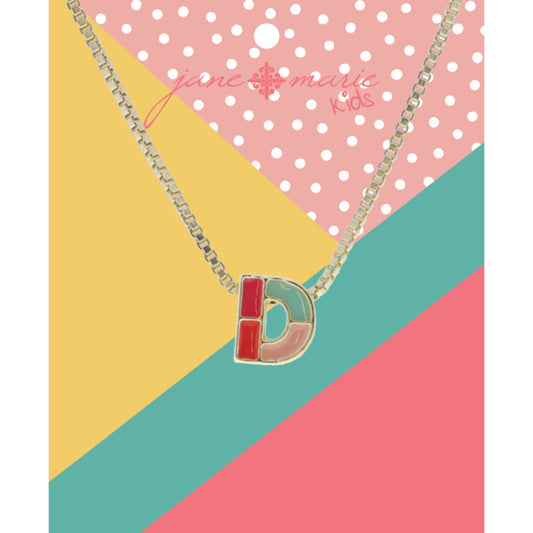 Kids Multi Enamel Colorblock "D" Initial Necklace