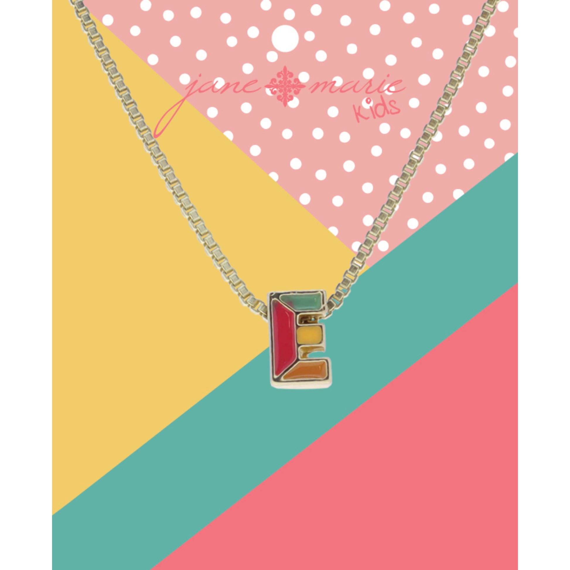 Kids Multi Enamel Colorblock "E" Initial Necklace