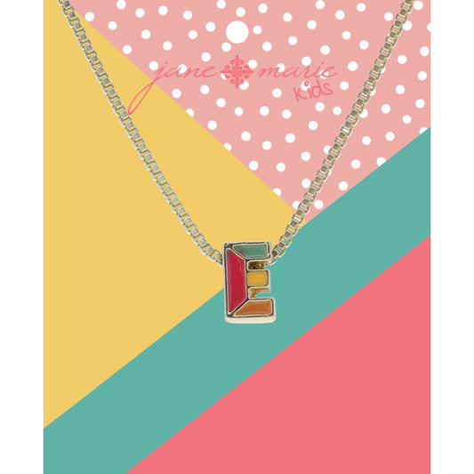 Kids Multi Enamel Colorblock "E" Initial Necklace