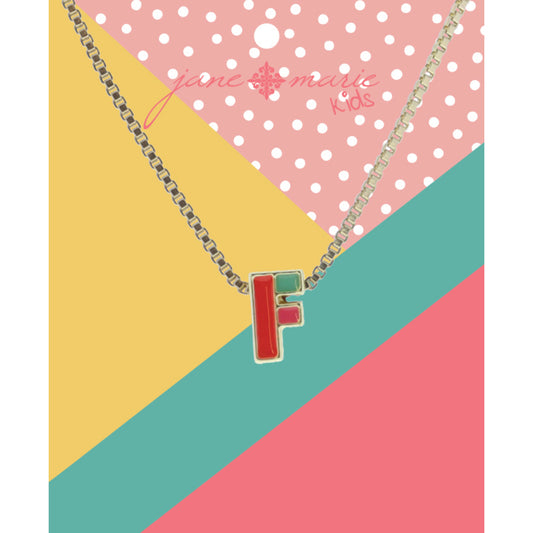 Kids Multi Enamel Colorblock "F" Initial Necklace