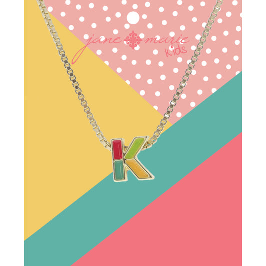 Kids Multi Enamel Colorblock "K" Initial Necklace
