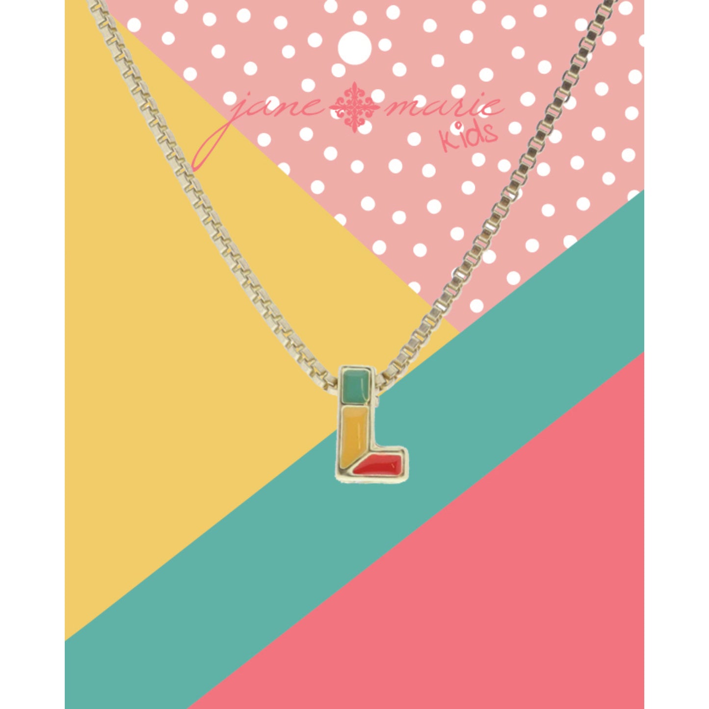 Kids Multi Enamel Colorblock "L" Initial Necklace