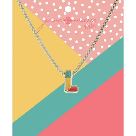 Kids Multi Enamel Colorblock "L" Initial Necklace