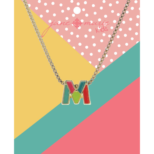 Kids Multi Enamel Colorblock "M" Initial Necklace