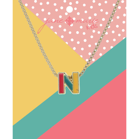 Kids Multi Enamel Colorblock "N" Initial Necklace