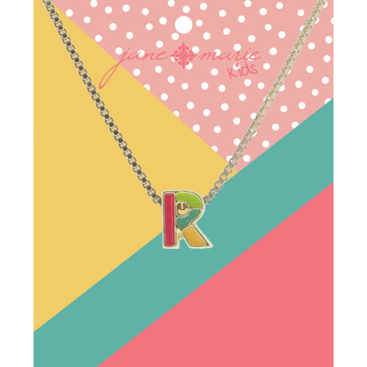 Kids Multi Enamel Colorblock "R" Initial Necklace