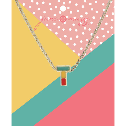 Kids Multi Enamel Colorblock "T" Initial Necklace