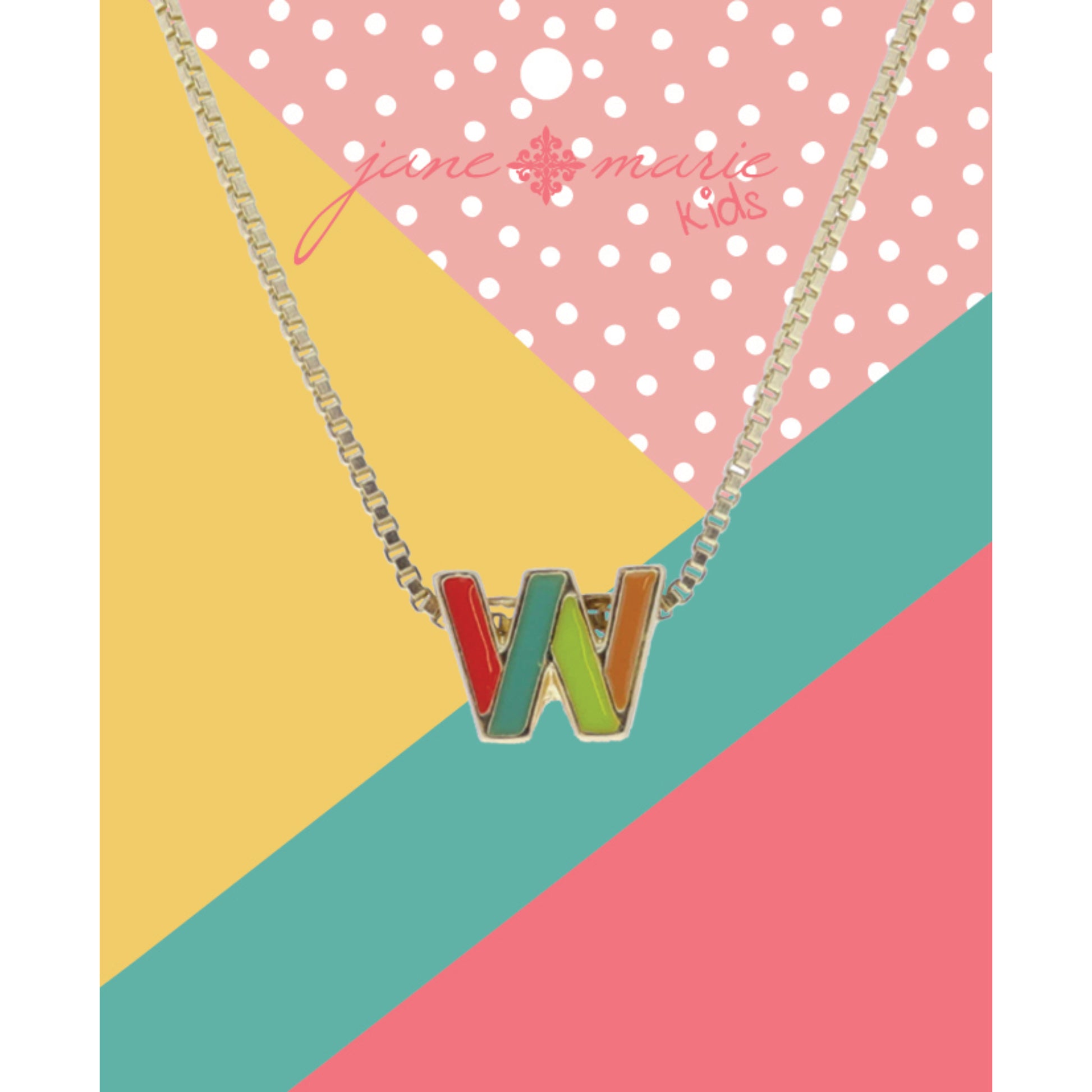Kids Multi Enamel Colorblock "W" Initial Necklace